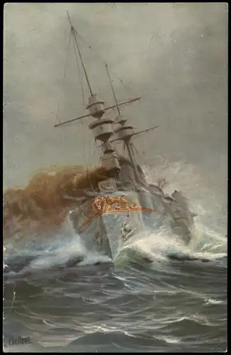 Künstlerkarte - Militär: SM Großer Kreuzer DEUTSCHLAND (Marine-Galerie- 1917
