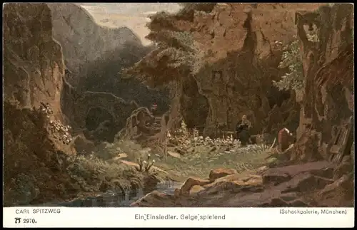 Künstlerkarte Künstler (Art) CARL SPITZWEG Ein Einsiedler Geige spielend 1920