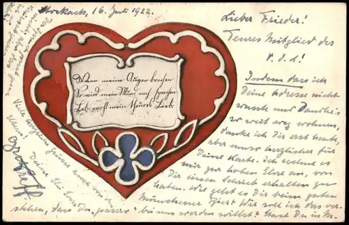 Liebe Love Herz Heart 1922  gel. Bahnpoststempel Vorinfla Frankatur