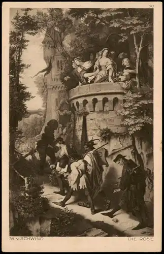 Künstlerkarte Gemälde Kunstwerk (Art) M.V. SCHWIND DIE ROSE 1910