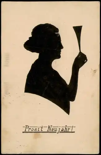 Ansichtskarte  Neujahr Sylvester New Year Schattenriß einer Frau 1923