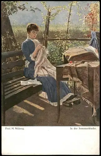 Künstlerkarte Gemälde (Art) Prof. M. Wilberg In der Sommerfrische 1910