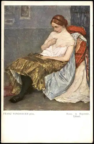 Künstlerkarte Gemälde Kunstwerk (Art) FRANZ WINDHAGER "Reue" 1920