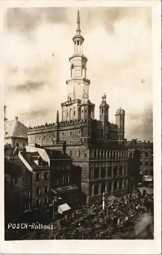Postcard Posen Poznań Rathaus, Markttreiben 1930 Privatfoto