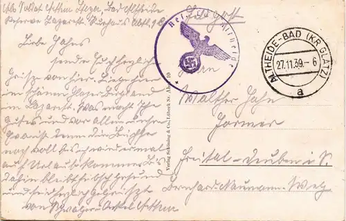 Postcard Bad Altheide Polanica-Zdrój Stadt 1939  gel. Feldpost WK2