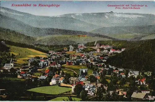 Krummhübel Karpacz Gesamtansicht mit Teichränder u. Prinz-Heinrich-Baude 1915