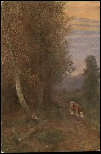 Künstlerkarte Gemälde Kunstwerk (Art) BREZINA "Auf der Weide" 1916