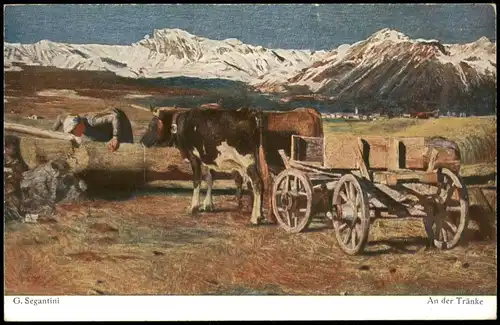 Ansichtskarte  G. Segantini An der Tränke BRUCKMANNS BILDKARTE Nr. 36 1920