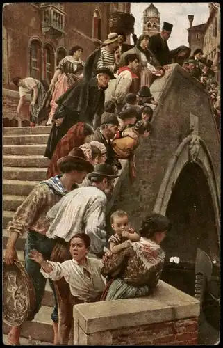 Künstlerkarte Gemälde Kunstwerk (Art) L. Passini pinx, Neugierige 1910