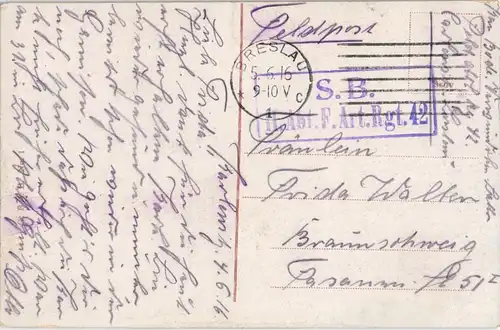 Postcard Breslau Wrocław Dom 1916  gel. Feldpoststempel S.B.