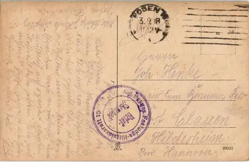 Postcard Posen Poznań Ansiedlungskommision 1918  gel. Feldpost Festungs-Lazarett