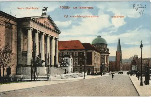 Postcard Posen Poznań Theaterplatz 1914