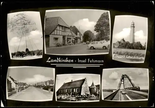 Fehmarn Mehrbild-AK Landkirchen Flügger Leuchtturm, Niobe-Denkmal uvm. 1970