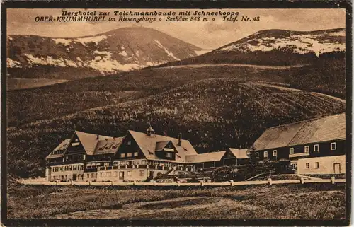 Brückenberg-Krummhübel   Karpacz Berghotel Teichmannbaude mit Schneekoppe 1918