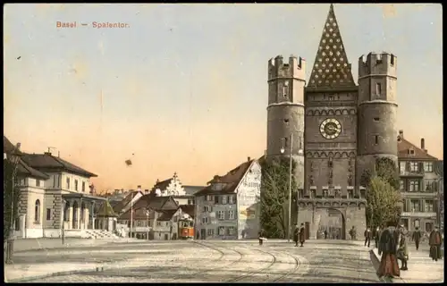 Ansichtskarte Basel Strassen Partie am Spalentor 1911