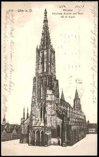Ansichtskarte Ulm Donau Ulmer Münster 1916  1. Weltkrieg als Feldpost gelaufen