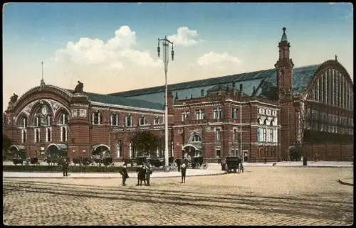 Ansichtskarte Bremen Hauptbahnhof, Fuhrwerke 1915  gel. Feldpoststempel