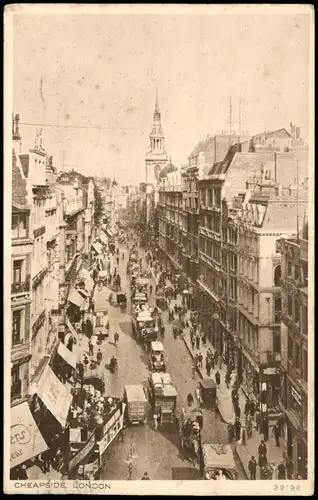Postcard London Cheapside Street View, belebte Geschäftsstraße 1930