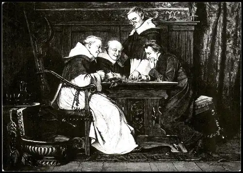 Schach (Chess) Motivkarte nach Holzstich Gemälde von Thuro Cederström 1985