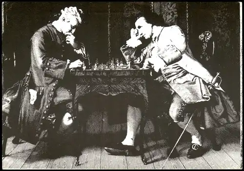 Ansichtskarte  Schach (Chess) Motivkarte Spieler vor dem Schachbrett 1985