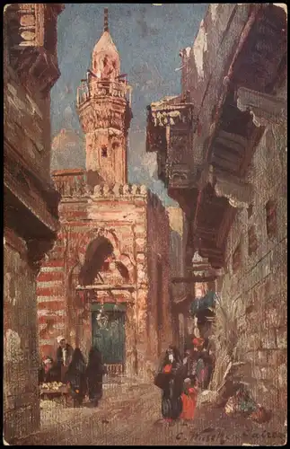 Postcard Kairo القاهرة Rue - Street, Künstlerkarte 1912