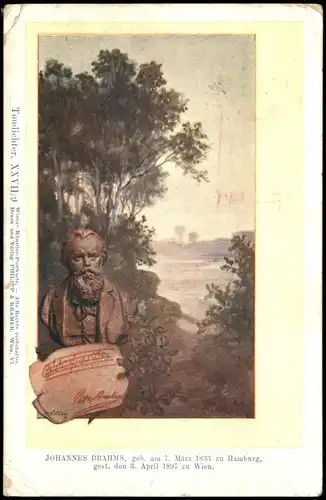 Ansichtskarte  Künstlerkarte Komponist Brahms 1916  gel. Stempel Überprüft Wien