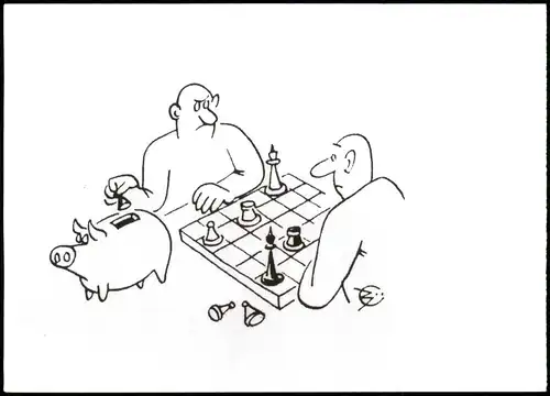 Ansichtskarte  Schach (Chess) Motivkarte, Schachspieler, Sparschwein 2000