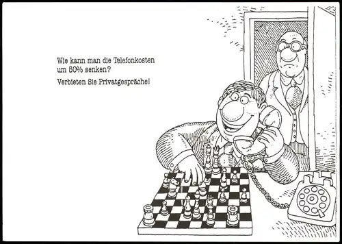 Ansichtskarte  Schach (Chess) Motivkarte zum Thema "Telefon-Schach" 1990