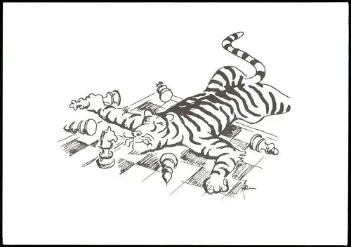 Schachmotivkarte der lustigen Schachtiger vom Schachklub Bruckmühl 1991