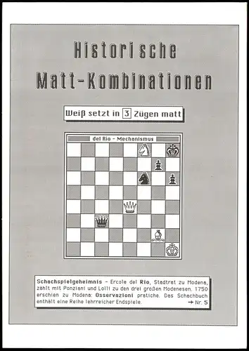 Schach (Chess) Motivkarte Historische Matt-Kombination Sammelkarte Nr. 5 2008