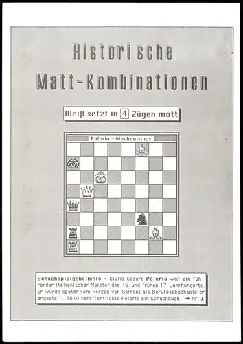 Schach Motivkarte Historische Mattkombination Sammelkarte Nr. 3 2000