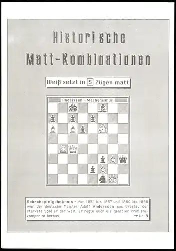 Schach (Chess) Motivkarte mit Historischer Matt-Kombination 2000