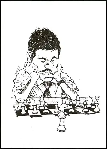 Ansichtskarte  Schach (Chess) Motivkarte Schachspieler am Grübeln 2005
