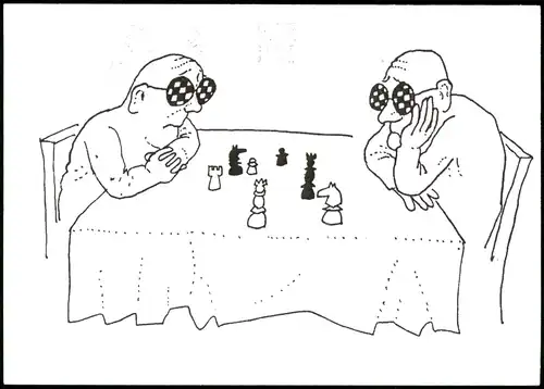 Schach (Chess) Motivkarte Illustration mit Figuren ohne Schachbrett 2005