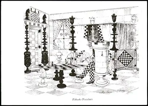 Schach (Chess) Motivkarte Schach-Spieler, Große Spielfiguren 2005