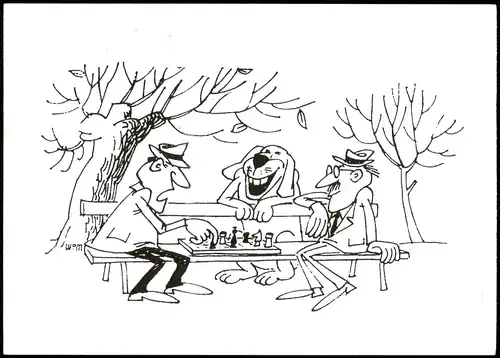 Schach (Chess) Motivkarte Illustration Hund lacht über Schachspieler 2005