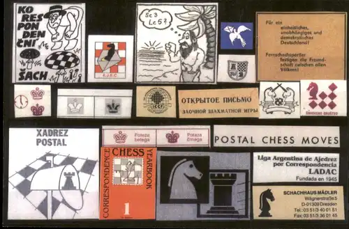 Ansichtskarte  Schach Chess Motivkarte mit Schach-Motiven Chess-Signs 1990