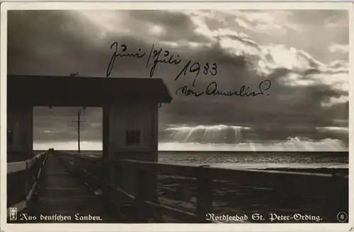 Ansichtskarte St. Peter-Ording Sonnenuntergang an der Seebrücke 1935