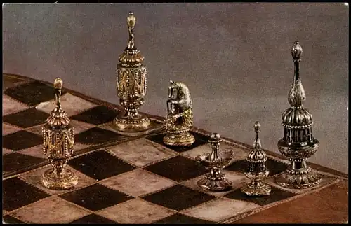 Ansichtskarte  Schach Motiv-AK (Chess Game) Steel Chessmen Figuren 1975
