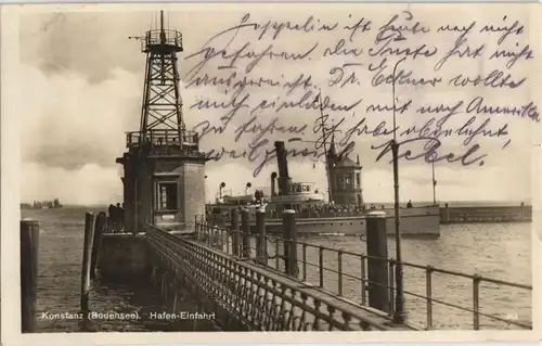 Ansichtskarte Konstanz Hafen Einfahrt Bodensee Dampfer 1928