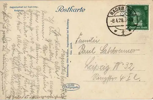 Ansichtskarte Liegau-Augustusbad-Radeberg Kurhaus Badehaus  1928     Stempel