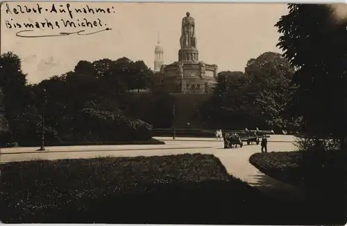 St. Pauli-Hamburg Bismarck-Denkmal, Michel - Fuhrwerk Fotokarte 1918