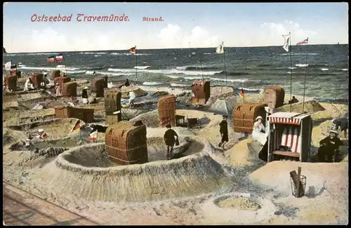 Ansichtskarte Travemünde-Lübeck Strandleben, Strandkörbe 1913