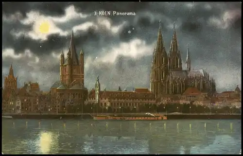 Ansichtskarte Köln Kölner Dom, Stadt bei Mondschein 1913
