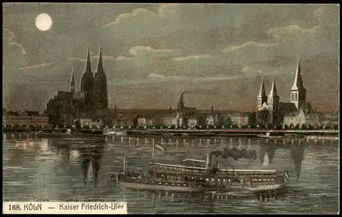 Ansichtskarte Köln Kaiser Friedrich-Ufer bei Mondschein 1913