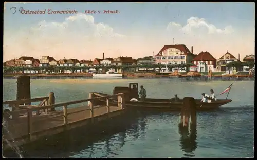 Ansichtskarte Travemünde-Lübeck Priwall, Bootsanleger - Boot 1914