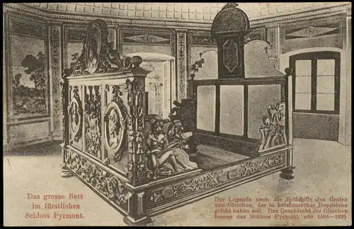 Ansichtskarte Bad Pyrmont Das grosse Bett im fürstlichen Schloss 1912