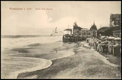 Ansichtskarte Westerland-Sylt Strandrestaurant und Strand nach dem Sturm 1911