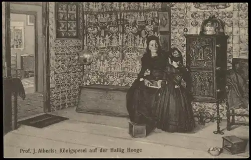 Hallig Hooge Prof. J. Alberts: Königspesel Frauen in Tracht 1913