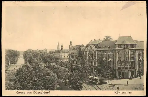 Ansichtskarte Düsseldorf Königsallee mit Tram Straßenbahn 1921